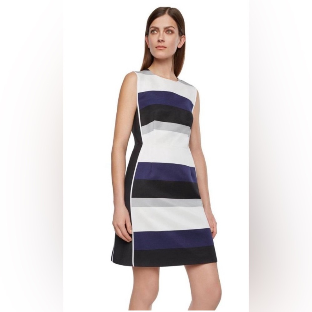JUDITH & CHARLES Elegant Striped Sleeveless Dress